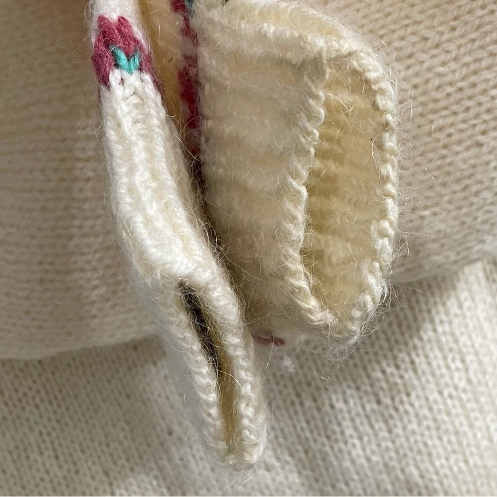 HANDMADE HANDKNIT Fair Isle Chunky Knit Sweater Roses Flowers Cream Pink S - Picture 7 of 7